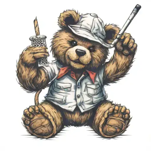 Golfing Teddy Bear With An H Sewn On The Chest And Its Smoking A Joint