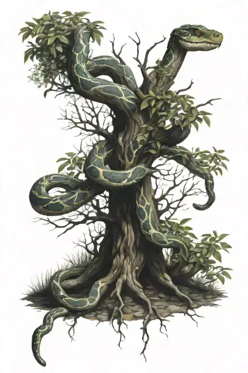 Snakes And Daggers Morphing Into A Tree