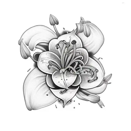 Lily Flowers Intertwined With Hip Hop Symbols In A Black-grey Style