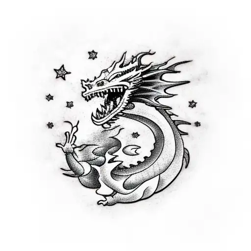 Dragon With Stars And Clouds