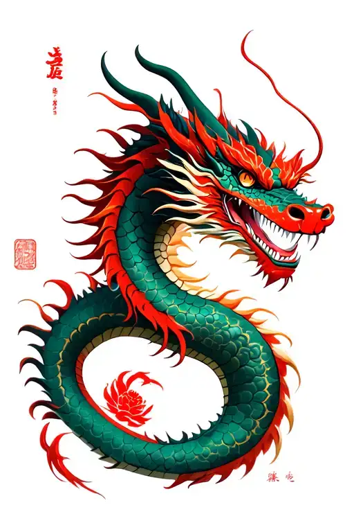 Japan Dragon With A Little Red Accents