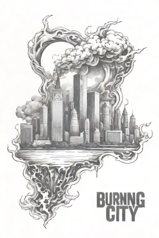 Burning City Skyline In The Background