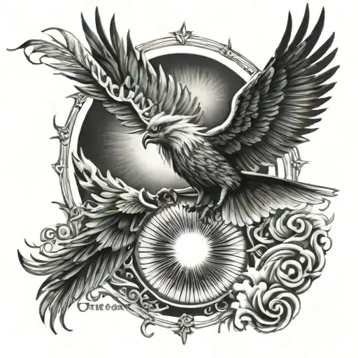 A Sun And Pheonix Flying