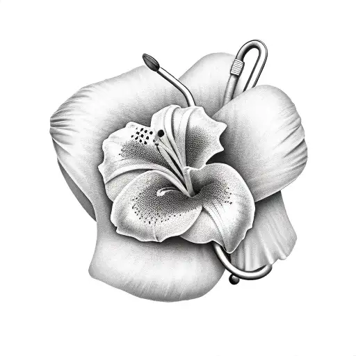 A Realistic Depiction Of A Nurse's Hand Holding A Bouquet Of Lily Flowers