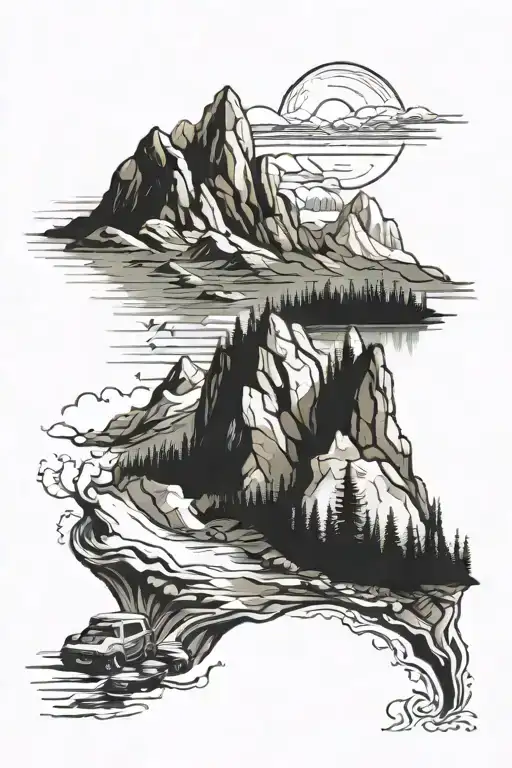 Outdoor Scene With Mountains Men Sleve