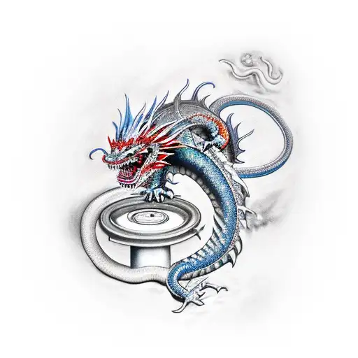 Realistic Portrayal Of A Japanese Dragon Coiling Around A Plumbing System