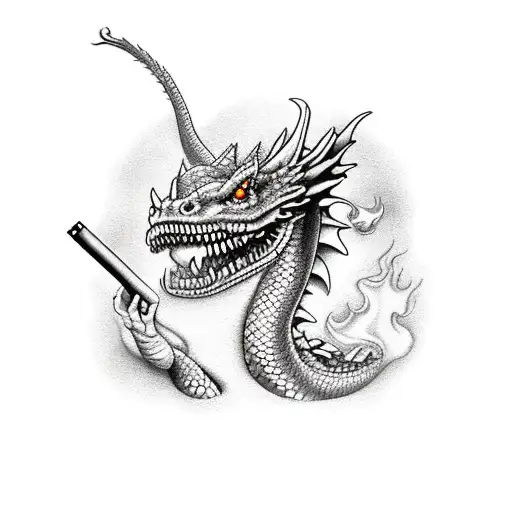 A Realistic Portrayal Of A Smoking Dragon Surrounded By Traditional Japanese Elements