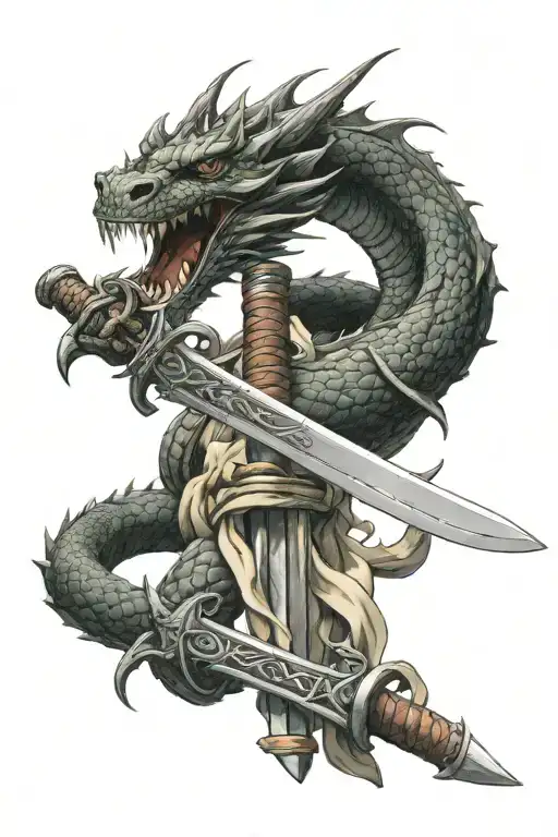 Katana Sword With Dragon Wrapped Together