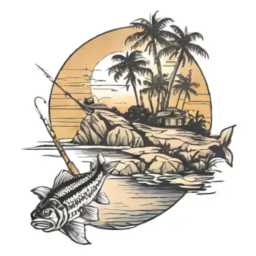 Fishing On A Island At Sunset Background