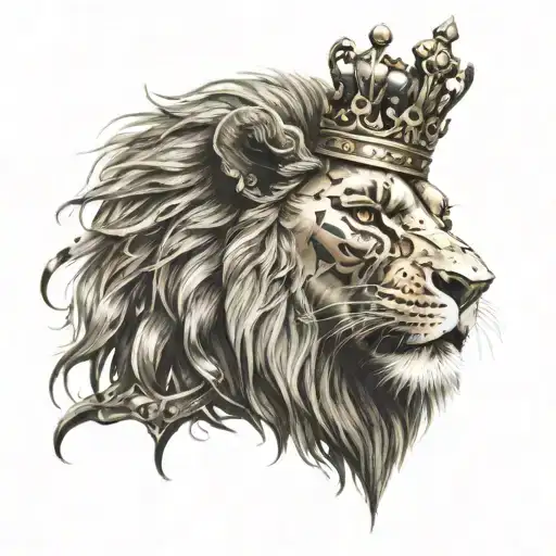 Lion With A Crown And A Mask Covering Half Of Its Face With Screws Holding It In