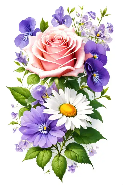 Rose And Violets And Daisies And Raw Amethyst