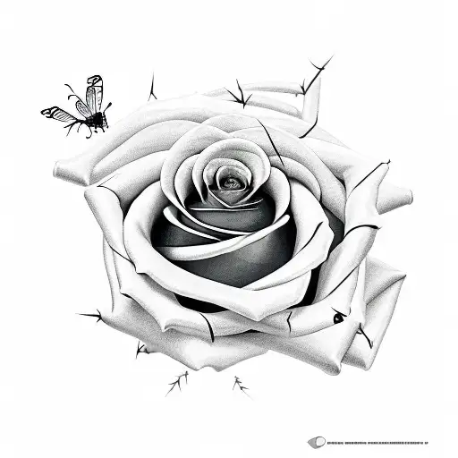 Rose More Thorns Intertwined With A Butterfly Landing On Top