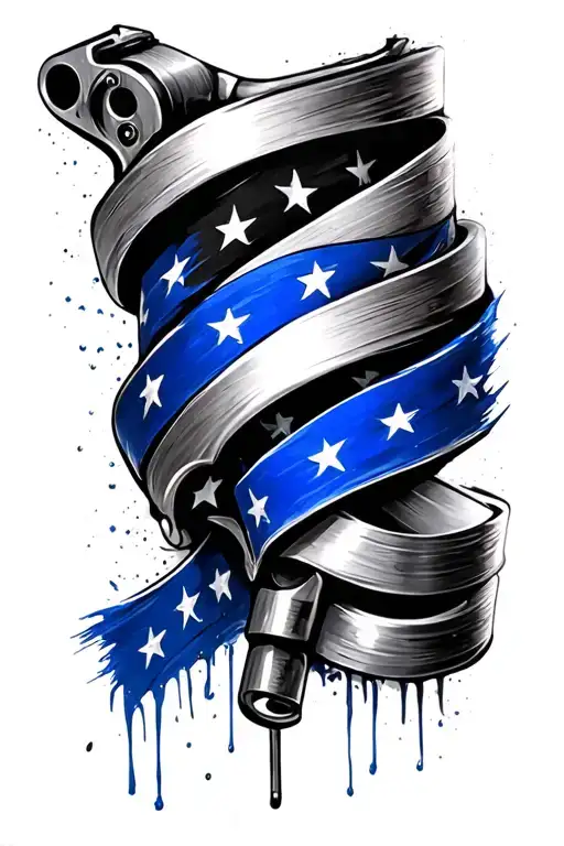 Gun Barrel Wrapped With The Thin Blue Line Flag