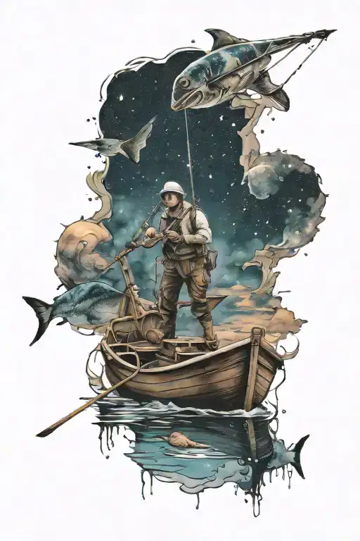 Peacefully Fishing On A Boat Alone Into The Stars