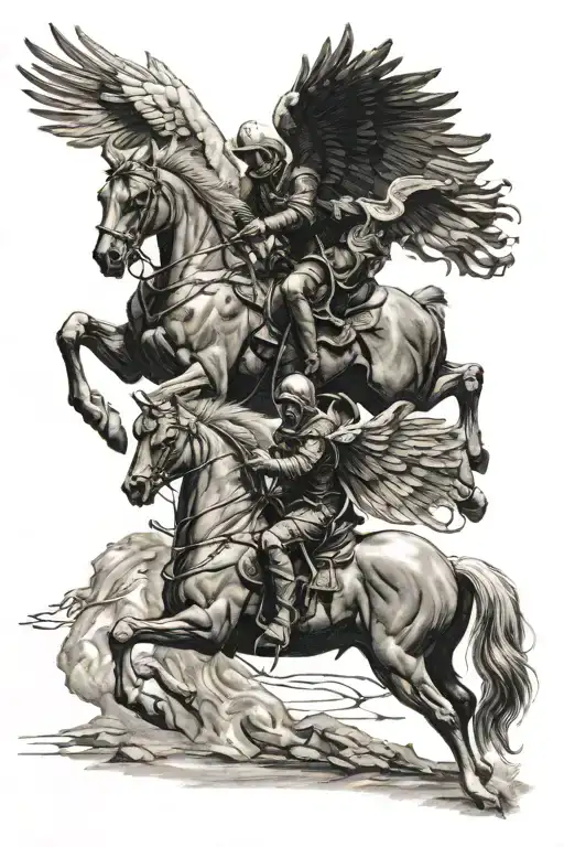 Fallen Angel And Death Galoping On The Horse