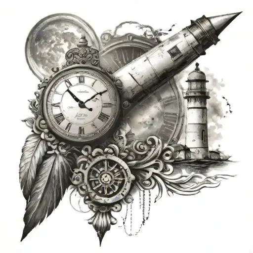 A Clock With Indian Symbols And A Lighthouse In The Background