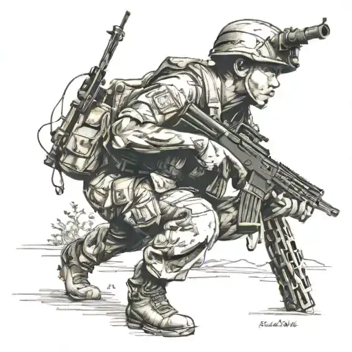 Soldier With A Machine Gun And The Inscription Metsuki Sutemi