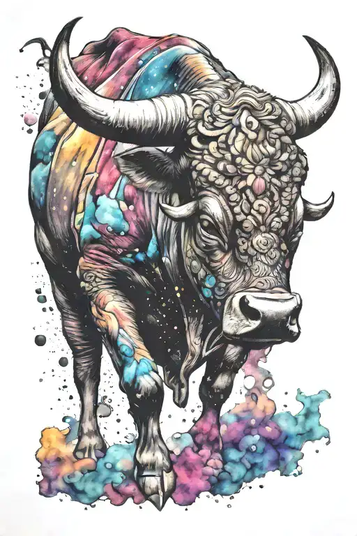 Bull In Front Of A Colorful Cosmic Background