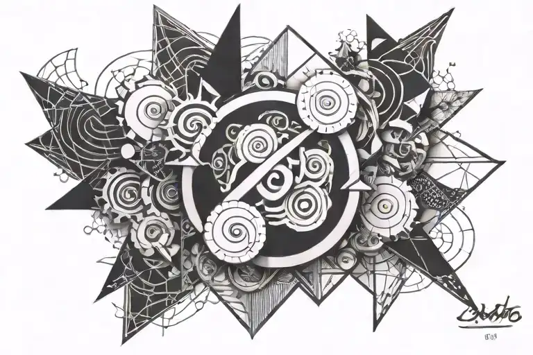 A Geometric Design Incorporating Elements From Naruto In Dotwork Style