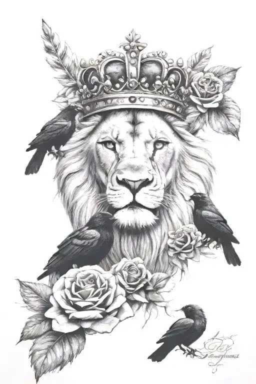 Lion King Crown And Black Raven Roses