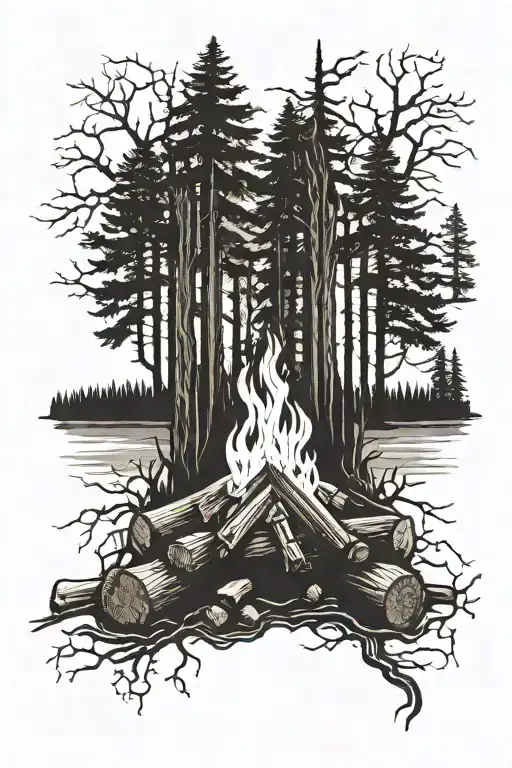 Campfire And Forest