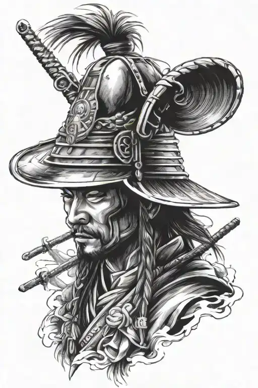 Samurai In Hat Close-up