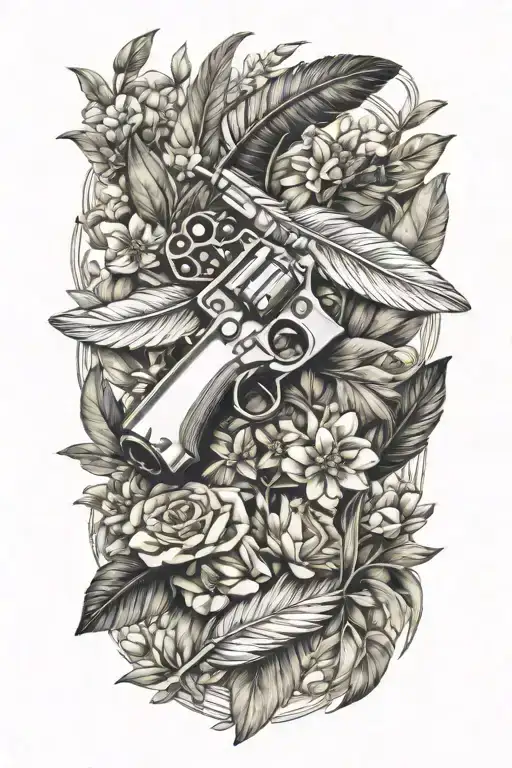 Feather Olive Leaves Gun Cards Flowers