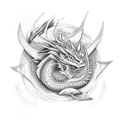 Samurai And Dragon And House