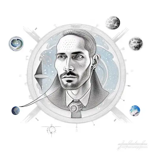 A Realistic Portrait Of An Engineer Surrounded By Celestial Objects