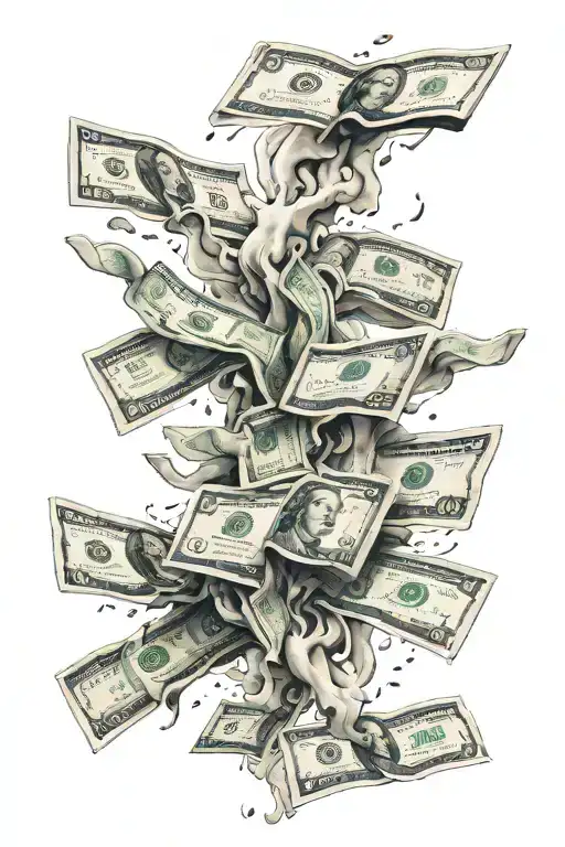 Money Falling And Turns Into Smoke And Clouds