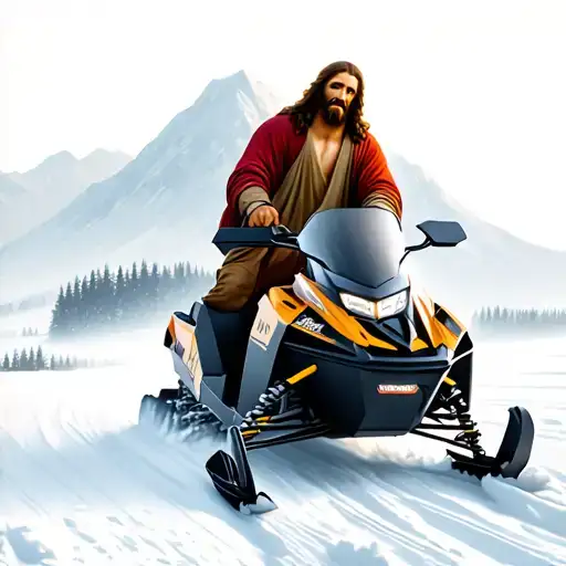 Jesus And Moutains Snowmobile