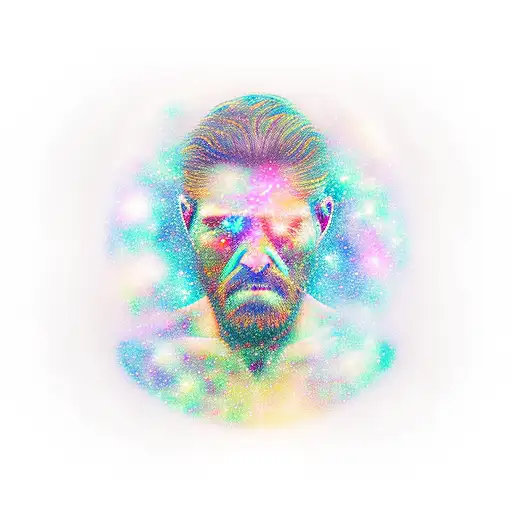 Man Staring At Galaxy While Standing In Field With His Head Exploding