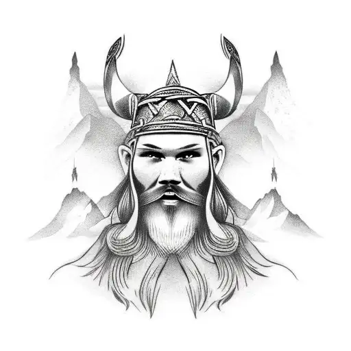 Nordic Viking With Mountain In The Background