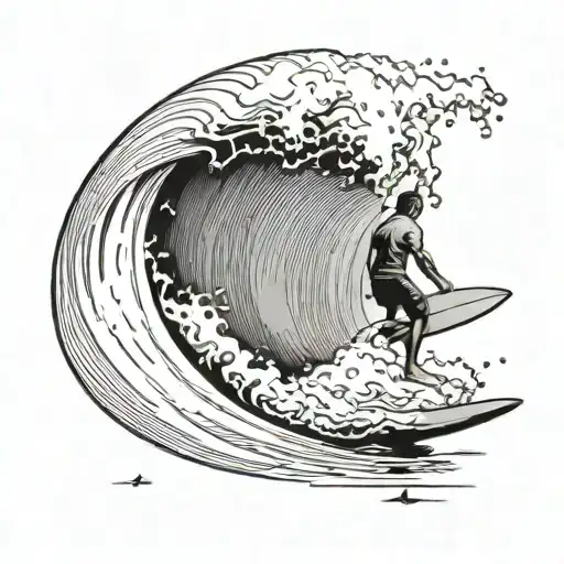 A Minimalist Outline Of A Surfer Walking With A Wave In The Background