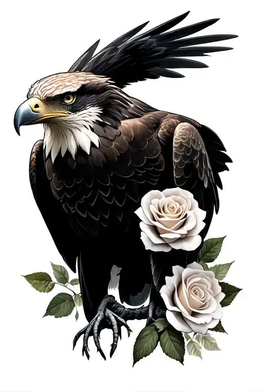 Eagle With Roses And Nature Scene