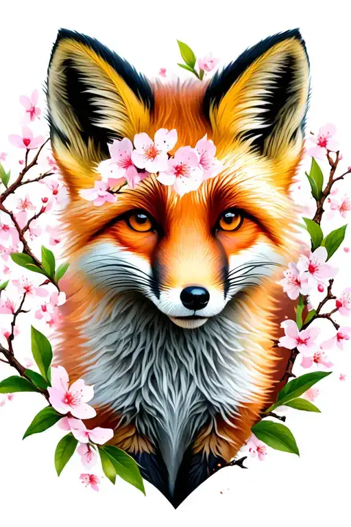 Fox Cub And Cherry Blossom