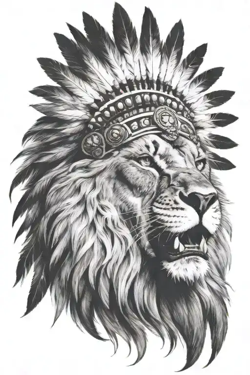 Roaring Lion Wearing Indian Headdress