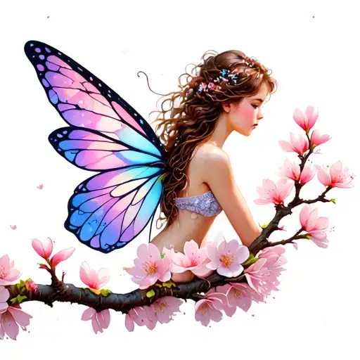 Fairy On Sakura Tree Flower Branch