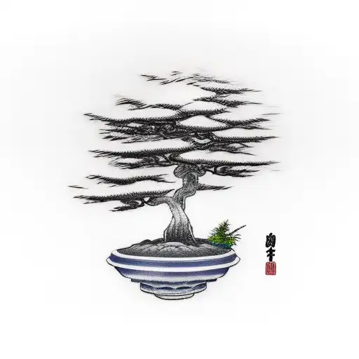 Samurai Wearing A Straw Hat With A Bonsai Tree In The Background