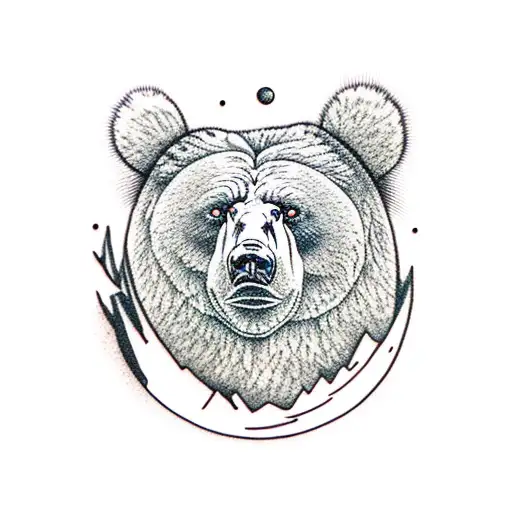 Grizly Bear Reaching For The Moon On Top Of A Mountain