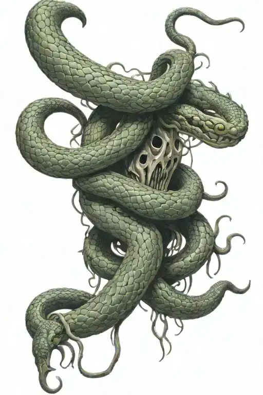 Medusa Snake Along Spine On One Side