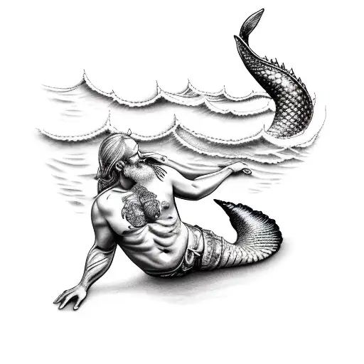 Old Fisherman Holding Mermaid