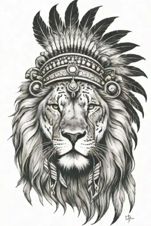 Lion Wearing Indian Headdress