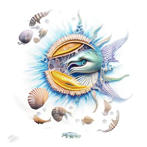 Mermaid Sunflowers Seashells Fishes
