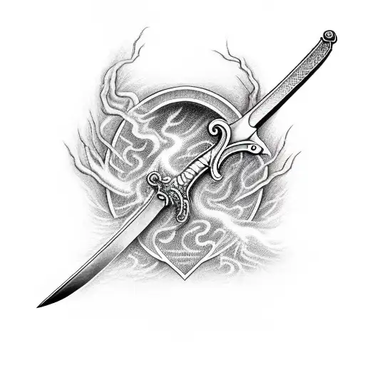 Sword With Words In Thunderstorm