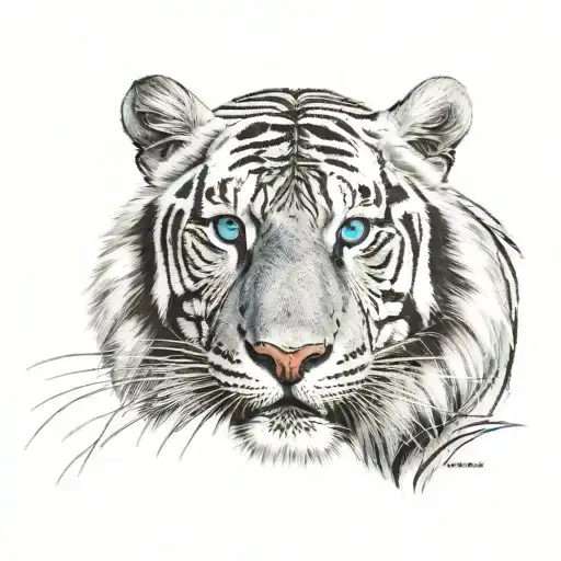White Tiger With Blue Eyes Staring