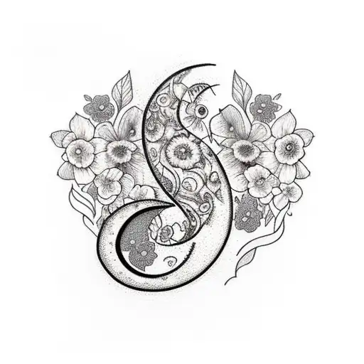 Crescent Moon With Flowers And The Name Ayla In Cursive Font
