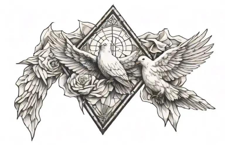 Church Glass Shards With Dove And Praying Hands Holding