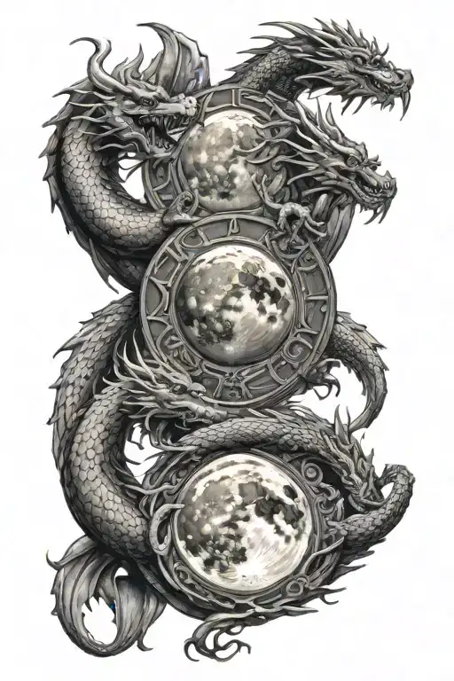Moon Phases With A Eastern Dragon Intertwined