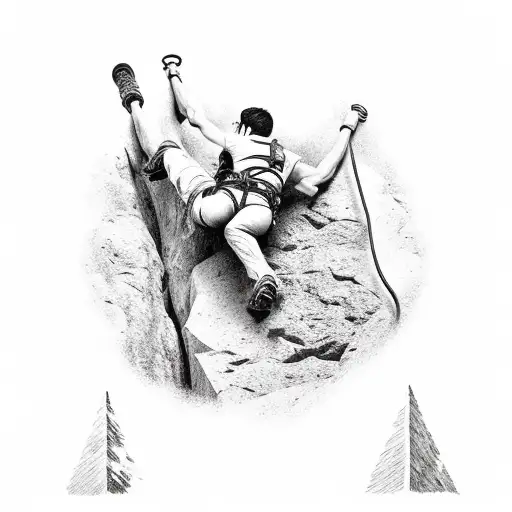A Realistic Portrait Of A Rock Climber Conquering A Treacherous Cliff